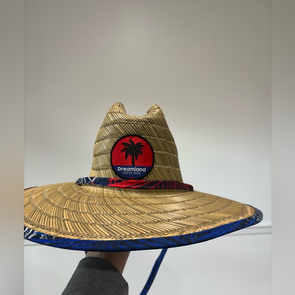 Dreamland Hat from Costa Rica woven Palm Tree Straw Hat - Tan and Blue NWT